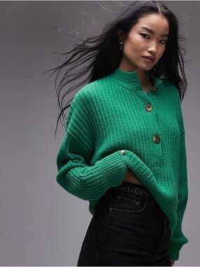 Free People Half-Button Chunky sweater in Green